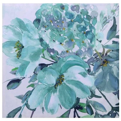 Quadro variante B con fiori verde acqua azzurri 60x60cm 40075 COLORI E LUCI