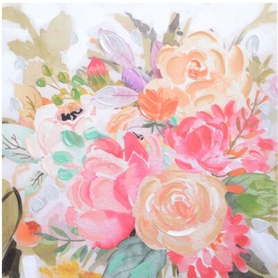 Quadro 60x60 in legno con disegno di fiori arancioni  38983