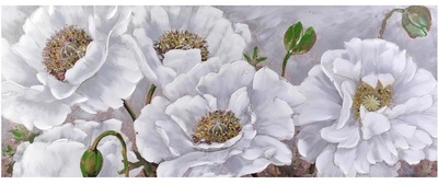 Quadro grande mod. B con splendidi fiori bianchi e pistilli brillantini 150x60cm 40112 COLORI E LUCI