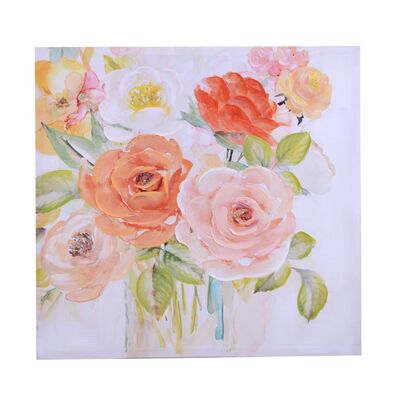 Quadro con mazzo di peonie rosa e arancio 80x80  39247