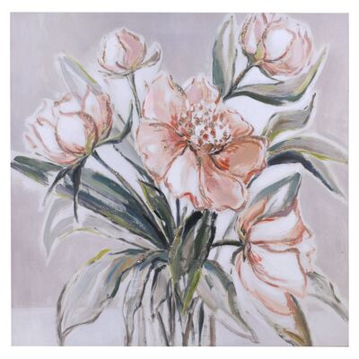Quadro dipinto mazzo fiori rosa con foglie verdi 80x80cm  38385