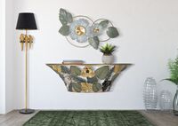 Quadro orizzontale fiori azzurri e foglie verdi 90,5x50 in metallo  40497