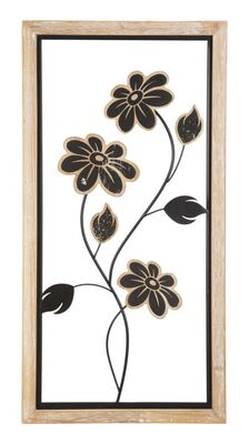 Pannello quadro in metallo e legno antichizzato fiori 30x60 A 41104 COLORI E LUCI