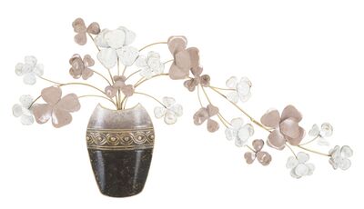 Quadro moderno in metallo vaso bronzato con fiori bianchi e rosa 87,5x46 40496 COLORI E LUCI