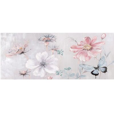 Quadro orizzontale fiori e farfalle sfondo chiaro 135x55cm  39261