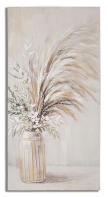 Quadro pampas e fiori in vaso tonalit&agrave; tortora 60x120  41007