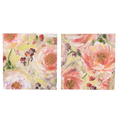 Coppia di quadri quadrati rosa con fiori 50x50  39251