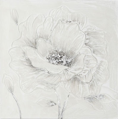 Quadro dipinto su tela 80x80 fiori bianco/argento A 41346 COLORI E LUCI