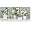 Quadro orizzontale lungo serie di vasi con foglie verdi e fiori bianchi 140x70  43054