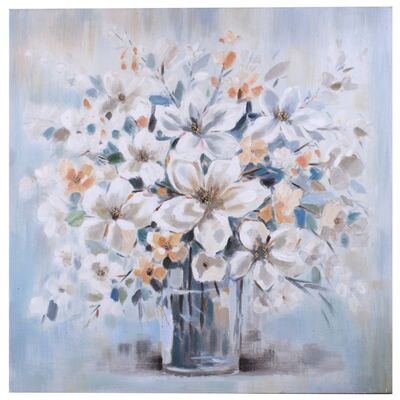 Quadro azzurro con vaso di fiori bianchi 90x90  38387