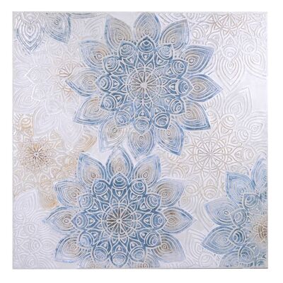 Quadro con fiori geometrici azzurri-crema lato di 1 metro  38383