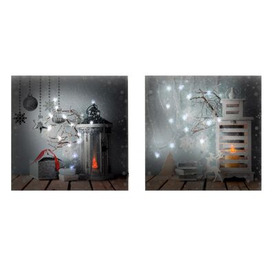 Coppia di quadretti di Natale 40x40cm con lanterne e LED  38512