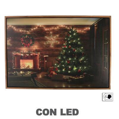 Quadro con albero di Natale e caminetto con led 39543 NATALE LUCI E COLORI
