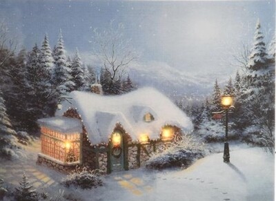 Quadro con led baita e paesaggio con neve 58x38 0822587 KAEMINGK
