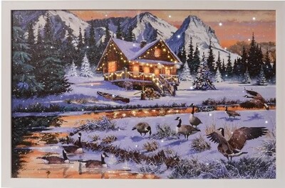Quadro paesaggio innevato natalizio e papere con led 58x38 0792431 KAEMINGK