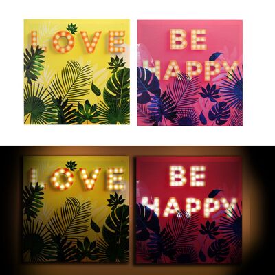 Coppia di due quadri con led 50x50cm Love Be Happy  38855