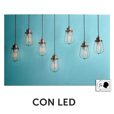 Quadro stampa lampadine sfondo azzurro con led 60x40  43557