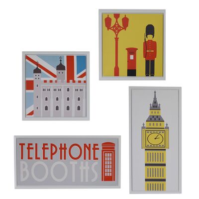 Composizione set di 4 quadri Londra orizzontali e verticali grigio giallo rosso 37641 COLORI E LUCI