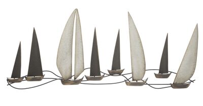 Quadro moderno lungo orizzontale in metallo barche a vela onde mare 119x51 40477 40477
