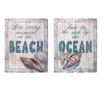 Coppia di quadri con scritte mare Beach e Ocean 40x50cm  39161
