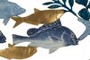 Immagine aggiuntiva di Grande quadro pannello cerchio in metallo pesci oro e azzurro 77cmx63cm  4255
