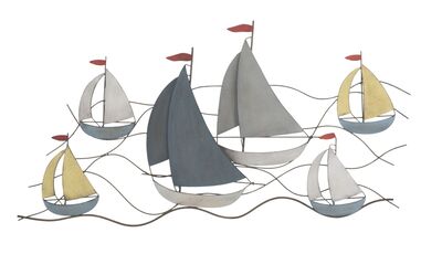Decorazione barche a vela con le onde quadro in metallo 114,5x62,5cm 40318 40318