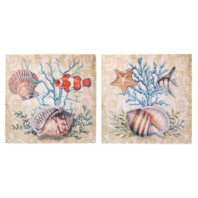 Quadretti 40x40cm con conchiglie, coralli e pesciolino rosso  39162