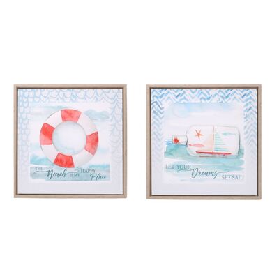 Coppia di quadretti con salvagente e bottiglia 40x40cm  39168