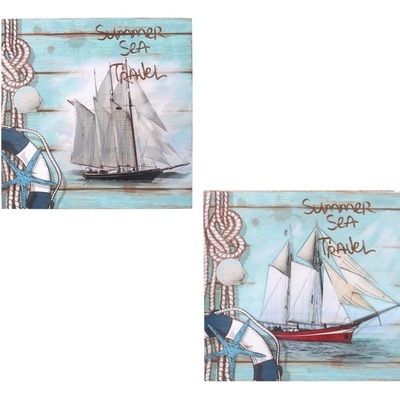 Quadri 40x40cm azzurri con barche a vela su legno set 2 pezzi  39166