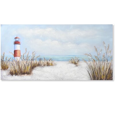 Quadro dipinto angolo natura mare con faro 140x70  43059