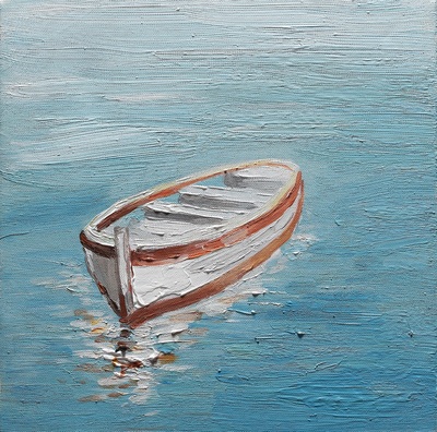 Quadretto dipinto su tela 30x30 barca che dondola sul mare  41379