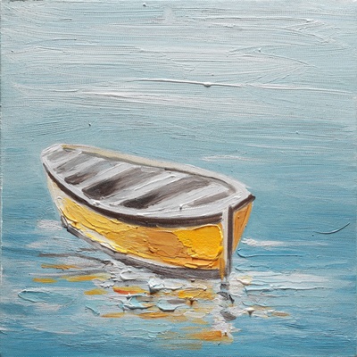 Quadro barca gialla che galleggia sul mare 30x30  41378