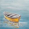 Quadro barca gialla che galleggia sul mare 30x30  41378