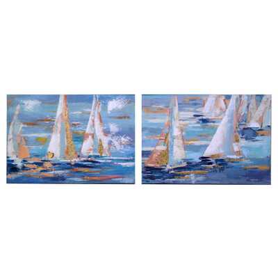 Coppia quadri barche a vela sfumature oro sul mare 70x50 40002 COLORI E LUCI