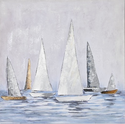 Quadro su tela 6 barche che veleggiano sul mare 80x80cm  41366