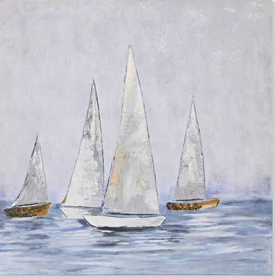 Quadro su tela quattro barche a vela sospinte dal vento 80x80  41368