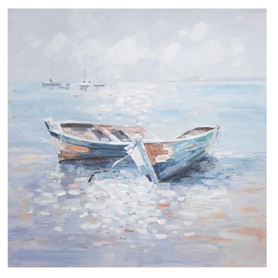 Quadro di mare con barche sulla spiaggia grande 100x100  42984