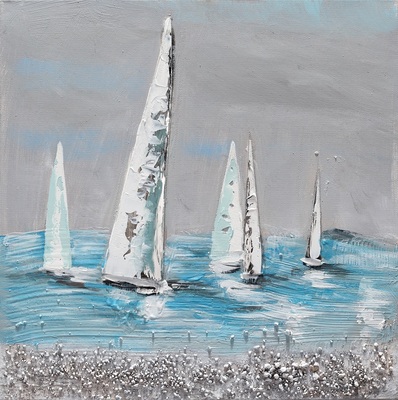 Quadretto barche a vela sul mare azzurro 30x30  41388