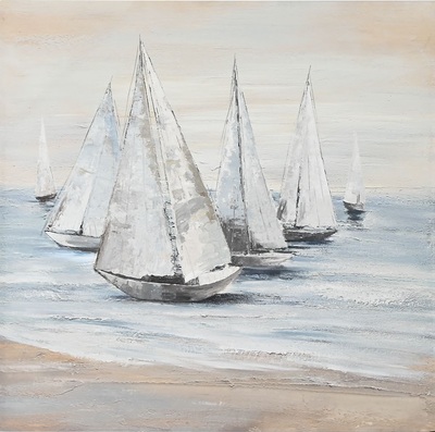 Quadro dipinto su tela grande vele sul mare 100x100 A 41363 COLORI E LUCI