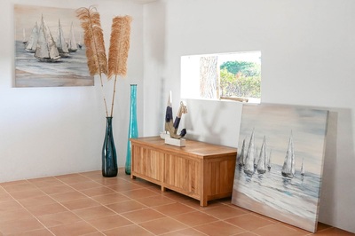 Coppia bellissimi quadri mare dipinti grandi su tela 100x100 con barche a vela 41365 COLORI E LUCI