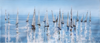 Quadro barche a vela che si specchiano nel mare 150x65  42370