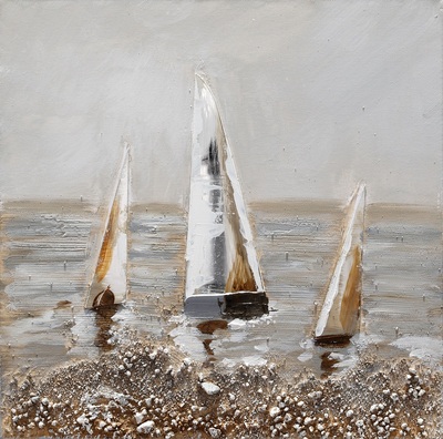 Quadretto 30x30 tre barche a vela vicine alla spiaggia  41387