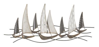 Quadro decorativo in metallo barchette sul mare 100x44  40796