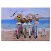 Quadro biciclette al mare con fiori nel cestino e cagnolino a destra 70x50 -B- 39998 COLORI E LUCI