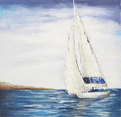Quadro con barca a vela sul mare 100x100cm 38231 COLORI E LUCI