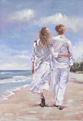 Quadro innamorati in riva al mare 70x100 abbracciati passeggiano spiaggia 41358 COLORI E LUCI