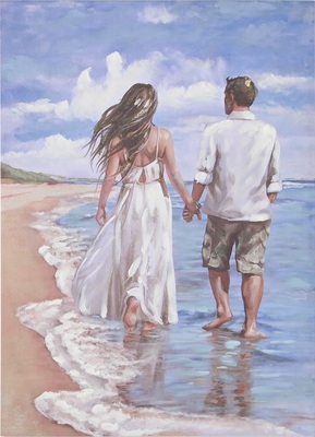 Quadro coppia di ragazzi innamorati su spiaggia mano nella mano 70x100 41359 COLORI E LUCI