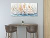 Quadro lungo mare azzurro con barche stilizzate vela colorate 140x70  41009 - foto 4