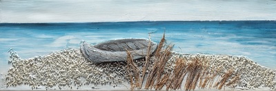 Quadro spiaggia con barca ormeggiata decori in rilievo 90x30 42176 COLORI E LUCI