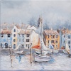 Quadetto paesaggio marino 30x30 con molo e barche 41390 COLORI E LUCI